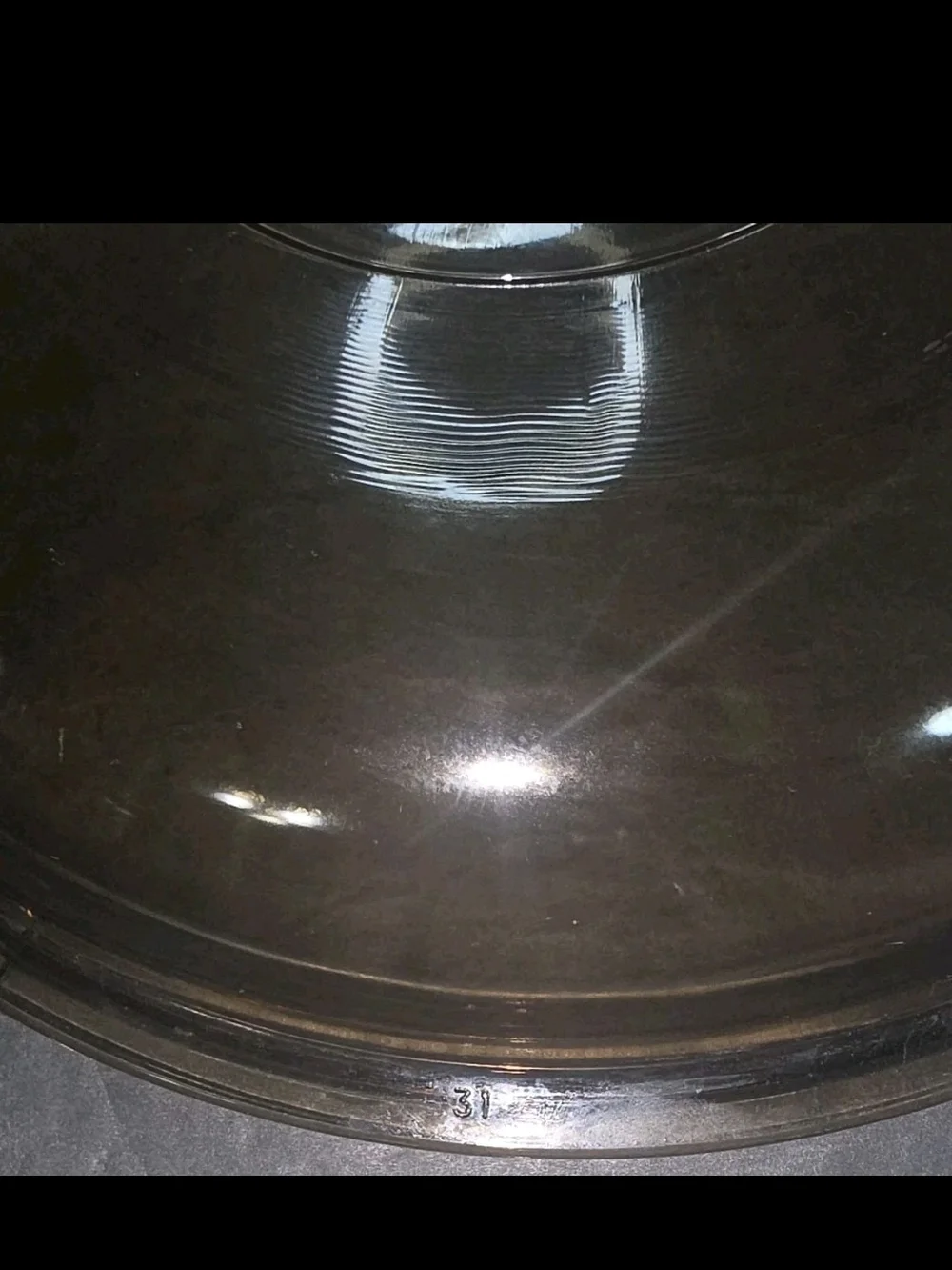 Pyrex Clear Glass 10in Skillet waffle bottom with Lid Amber-Tinted Handle
